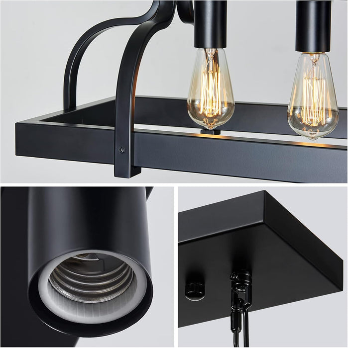 6-Light Metal Pot Hanging Rack Chandelier Linear Pendant Ceiling Lighting Rustic Farmhouse Fixture Kitchen Island Dining Room, H 9.8" L 40.6" W11.8, E26 Base, Black