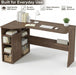 L Shaped Desk with Storage Shelves, Small Corner Desk for Small Spaces, Corner Table with 3 Tier Shelves, Home Office, Writing Study Gaming Desk, Walnut Wood