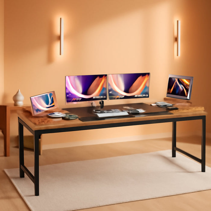 Computer Desk, 80 Inch Office Desk, Gaming Desk with Storage, Writing Desk Work Desk for Home Office, Study, Long Simple Desk, Large Legroom, Metal Frame, Rustic Brown and Black