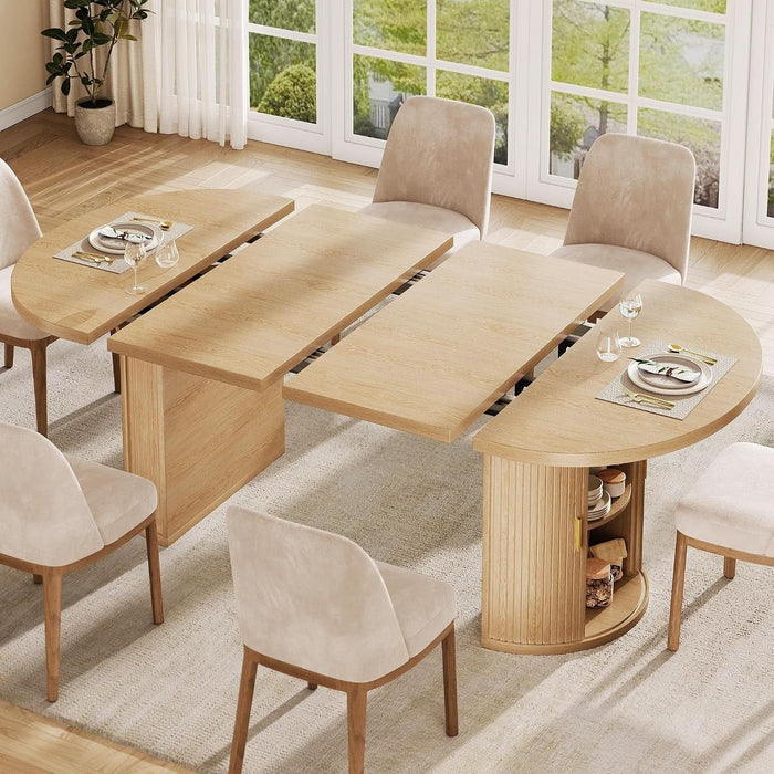 43"-79" Extendable Dining Table for 4-8 with Storage Base, Natural Oak