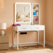 Small Vanity Desk, Vanity Desk with Mirror and Lights, Makeup Vanity Desks with Power Strip, Vanity Table with Drawers and Shelves, Adjustable Lighting, Dressing Table for Bedroom Dressing Room, White