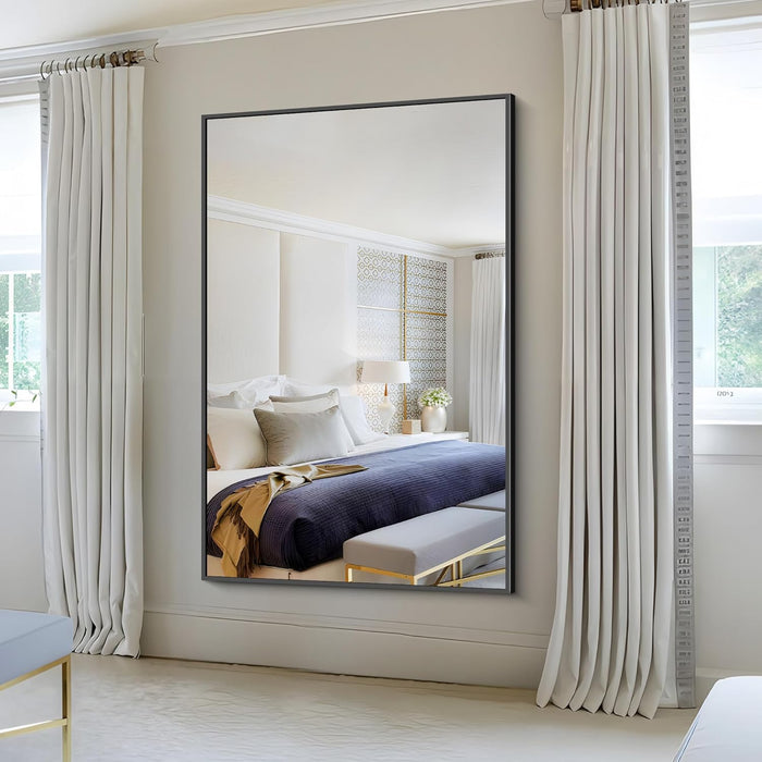 60X40 Inch Large Black Wall Mounted Mirror,Aluminum Framed Decorative Rectangular Bathroom Mirror for Wall over Sink,Vanity Mirror for Bedroom Living Room Bathroom,Functional Oversized Mirror