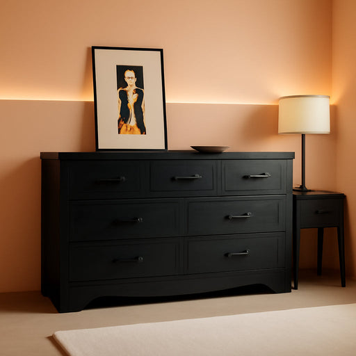 7-Drawer Dresser for Bedroom, Modern Wooden Chest of Drawers with Metal Handles, Anti-Tipping Design, Sturdy and Stable Storage Organizer for Living Room, Entryway, Home Office