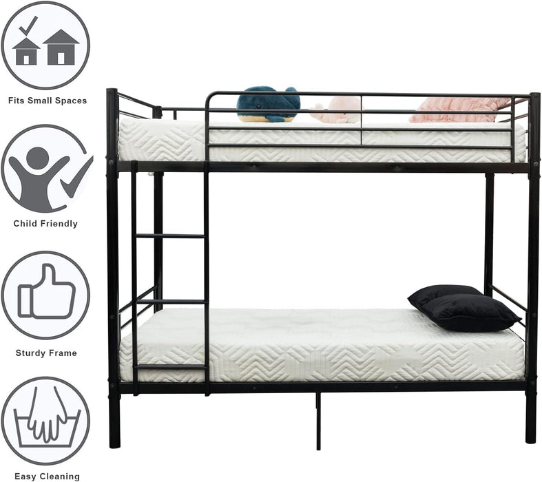Bunk Bed Twin over Twin for Kids/Teens/Adults Heavy Duty Bunk Bed with Flat Ladder and 13 Inches High Guardrail, Metal Bunk Bed with Stairs, Black