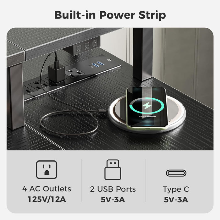 47 Inch Reversible L Shaped Desk with LED Lights & Power Outlets, Computer Desk with Shelves & Monitor Stand, Gaming Desk with Drawer, Home Office Desk Corner Desk, Black