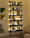 6-Tier LED Ladder Shelf, Wall Mounted Pipe Bookshelf, Black 36 Inch | Solid Pine 6-Tier Wall Mounted Pipe Bookshelf with Warm LED Lights, 40 Lb Shelves, for Books, Plants and Decor