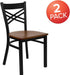 2 Pk. HERCULES Series Black ''X'' Back Metal Restaurant Chair - Cherry Wood Seat