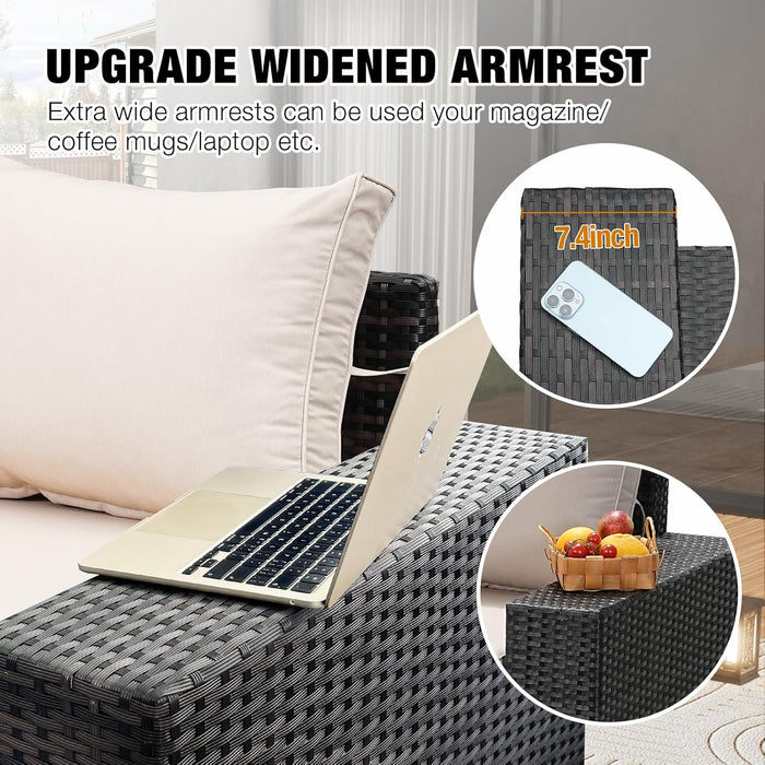 8 Pieces Patio Furniture Set All-Weather Outdoor Wicker Sectional Conversation Sofa Rattan Patio Seating Sofa with Cushion and Glass Table for Porch Poolside,Beige