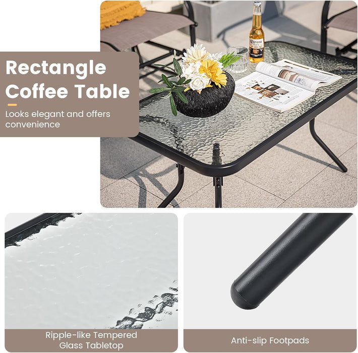 4 Pcs Patio Glider Set, Outdoor Gliding Loveseat W/Tempered Glass Coffee Table, Heavy-Duty Patio Furniture Set for Backyard, Porch, Poolside (4 PCS Patio Glider Set)