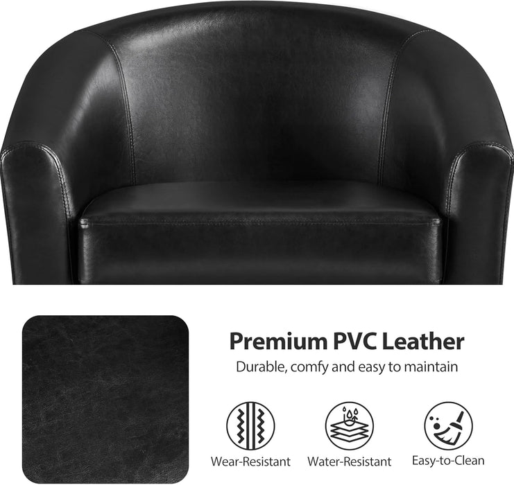 Barrel Chairs Set of 2, Faux Leather Club Armchairs, PU Leather Accent Chairs with Soft Padded Seat for Living Room Bedroom Waiting Reading Room, Black