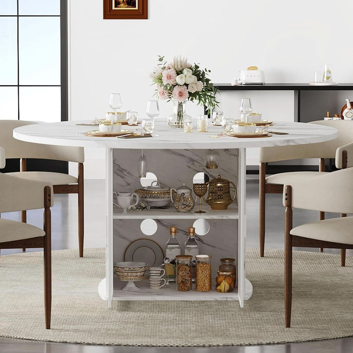 47" White Faux Marble round Dining Table with Storage for Dining Room