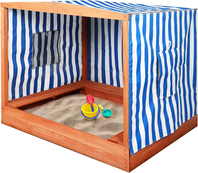 Kids' Outdoor Wooden Sandbox Large，Sandbox with Cover for Backyard with Rainproof and 3 Bench Seats,Outdoor Playhouse Cedar Wood