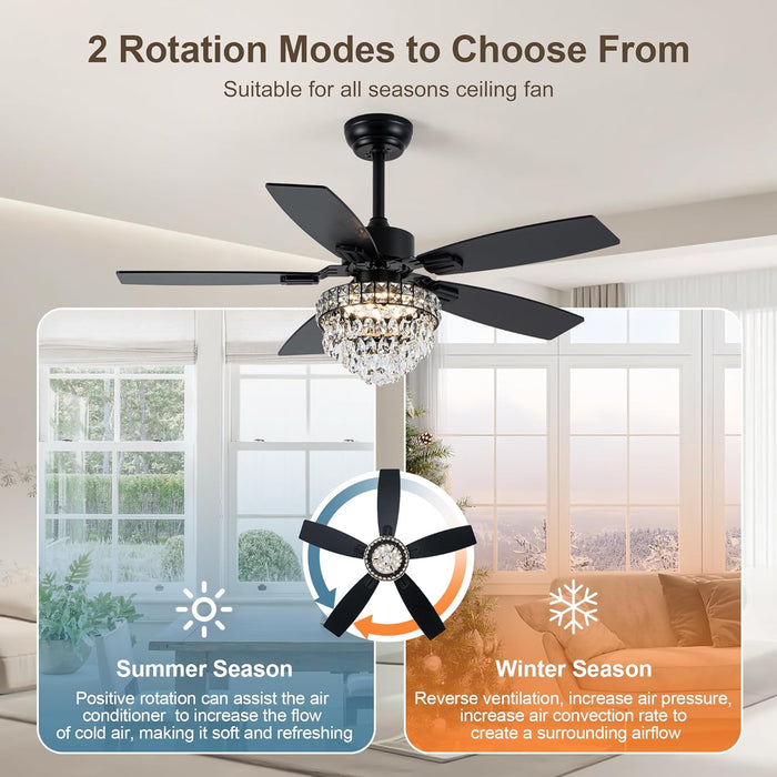 Black 42Inch Chandelier Ceiling Fan App Smart Lighting
