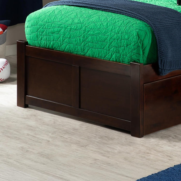 Concord Twin XL Size Platform Bed with Footboard & Storage Drawers in Walnut