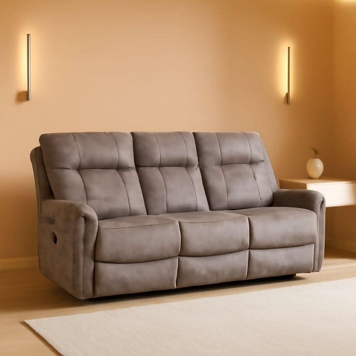 Manual Recliner 3 Seat Sofa Couch, Soft Fabric 3 Seater Reclining Couch Chair, Vintage Rivet Mid-Century Design Furniture for Living Room, Meeting Room, Brown