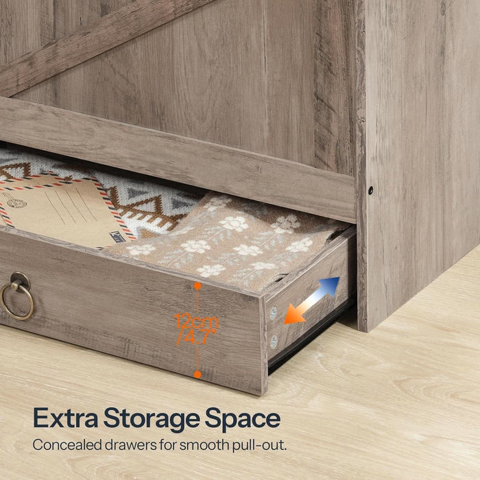 Storage Chest, 43.3" Toy Chest with Drawer, Wooden Storage Bench, Sturdy Entryway Bench Supports 220 Lb, Shoe Bench, Safety Hinge, U-Shaped Opening, Easy Assembly, Greige BG711CW01G1