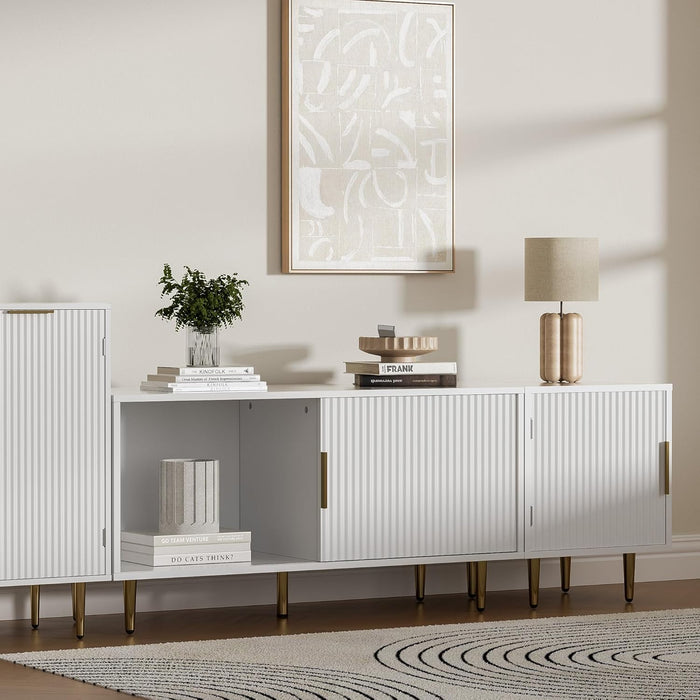 Combined Modern TV Stand for 55/60/65 Inch TV, Small Entertainment Center with Adjustable Shelf, TV Media Stand with Storage Cabinet, TV Console with Gold Legs for Living Room, Bedroom, White