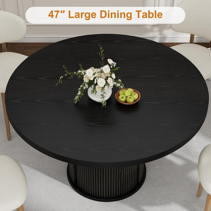 47" round Dining Table for 4-6, Farmhouse Kitchen Table, Black | Dining Table with 2-Layer Storage Shelf and Drawer, Circle Dinner Table for Dining Room, Kitchen, Living Room (Table Only)
