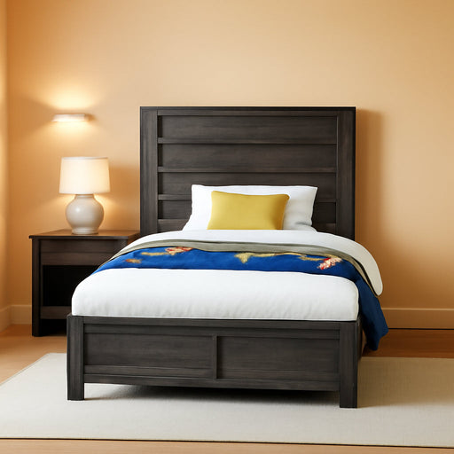 Farmhouse Twin Platform Bed with 49" Fluted Headboard, Wood Bed Frame with Natural Grain Finish, No Box Spring Needed, Noise-Free, Rustic Grey