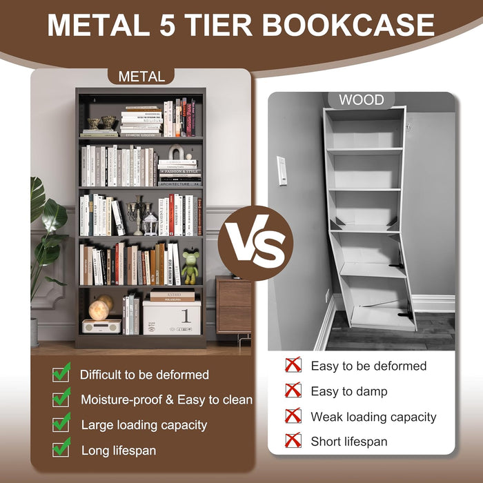 Metal Bookcase and Bookshelf, 66 in Tall Black Bookshelf with 4 Adjustable Storage Shelves, Large Deep Bookcase for Home, Library, Office, Bedroom, School