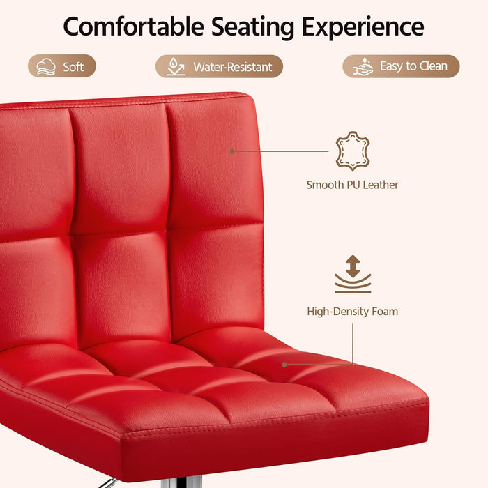 Bar Stools Set of 2, Adjustable PU Leather Swivel Barstools, Modern Counter Stools with Back and Footrest, Counter Height Barstools for Bar, Kitchen, Dining Room, Red