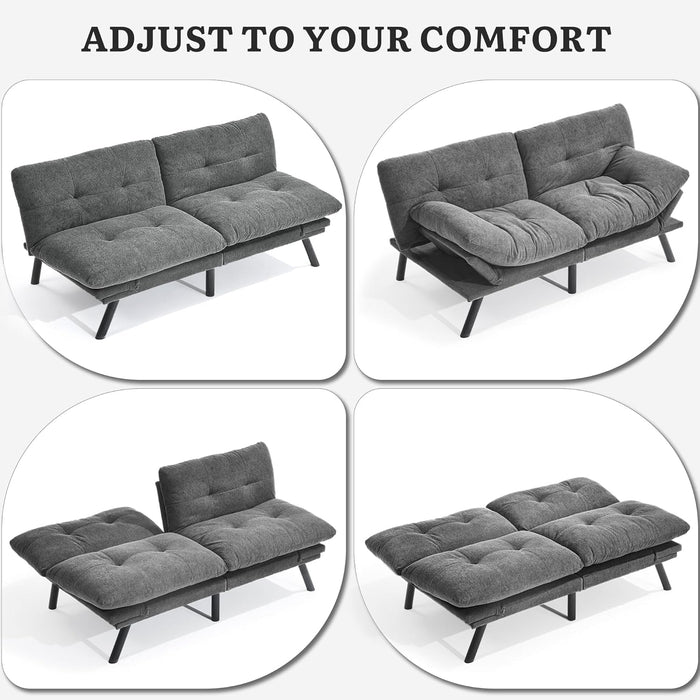 SlateGrey 70Inch Transformable Futon Sofa Bed StainResistant