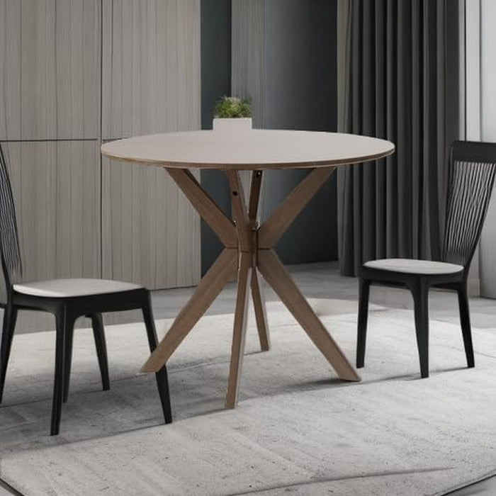 36" round Wood Dining Table, Farmhouse Kitchen Table with Intersecting Pedestal Base & Solid Rubber Wood Legs, Vintage Coffee Tables for Dinette, Small Spaces, Restaurant, Brown