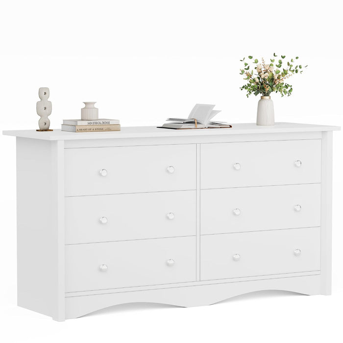 Dresser for Bedroom, 6 Drawer Wood Dresser, White