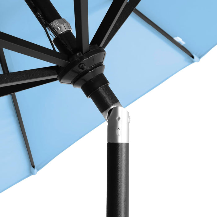 12-Year-Non-Fading, 9Ft Premium Sunbrella Patio Umbrella, Hand-Crank, Button-Tilt, Black Frame, Air Blue Fabric