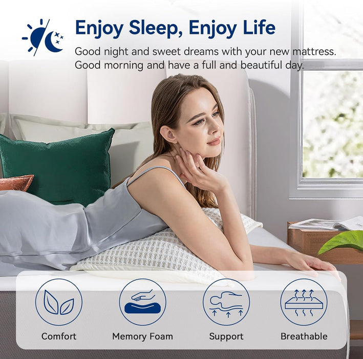 Memory Foam Mattress, Soft Plush Feel, 12 Inch, Full, White/Grey