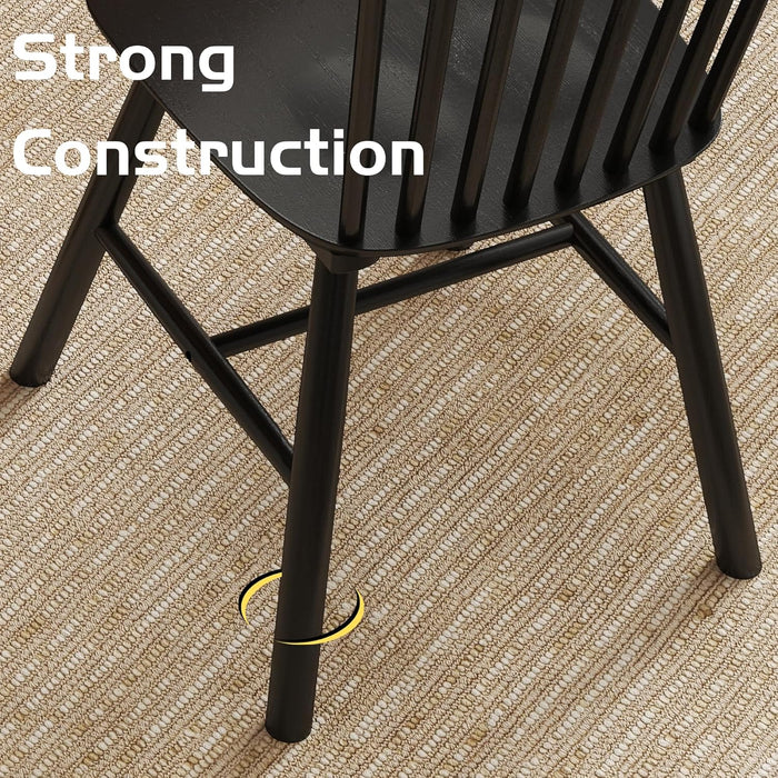 Dining Chairs Set of 4 Windsor Dining Chair, Spindle Back Farmhouse Kitchen Chairs Armless Solid Wood Side Chairs for Home/Dining Room/Restaurant/Patio,Black Finish