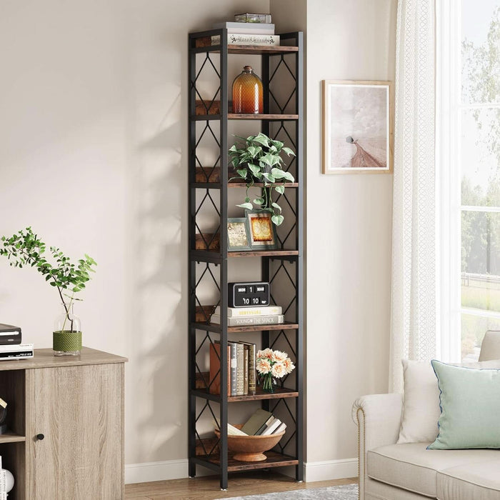 Tall Slim SevenTier Bookshelf CornerDisplayShelf Brown
