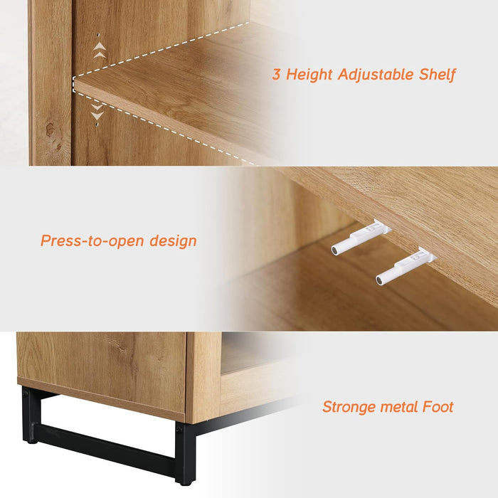 Modern TV Stand with Glass Doors for 120 Inch Tvs, 4 in 1 Entertainment Center Console with 4 Drawers and Metal Base for Living Room, Bedroom, Oak