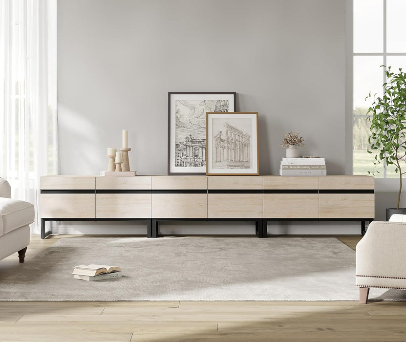 Modern TV Stand for Tvs up to 110 Inch, 3 in 1 Entertainment Center TV Console with Storage Cabinets and Metal Base,Media Console for Living Room,Light Oak