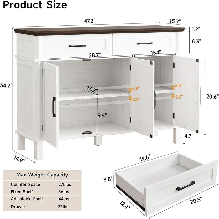 48 Inch Buffet Cabinet with Storage, off White&Walnut