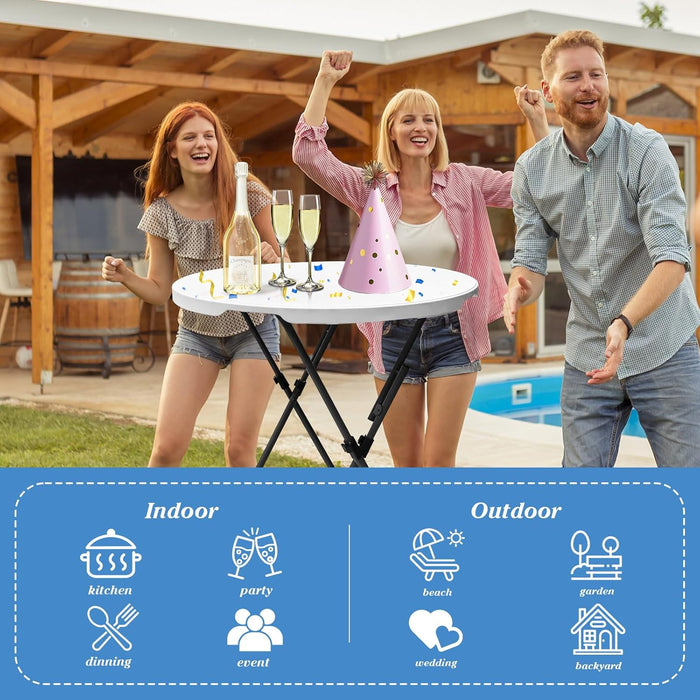 32In Folding Cocktail Table High Top Round-Hdpe Material Heavy Duty Bar Height Standing Event Table, Portable Folding Table with Metal Frame, Removable Legs, Indoor & Outdoor Use(White, 1PC)