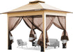 Pop up Gazebo 10X10Ft Outdoor Canopy Tent with Mosquito Netting & 2 Tiers Roof for Patio Garden Backyard, Beige
