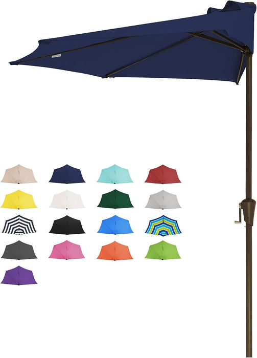 9 Ft Half Outdoor Patio Umbrella W/Crank, Navy