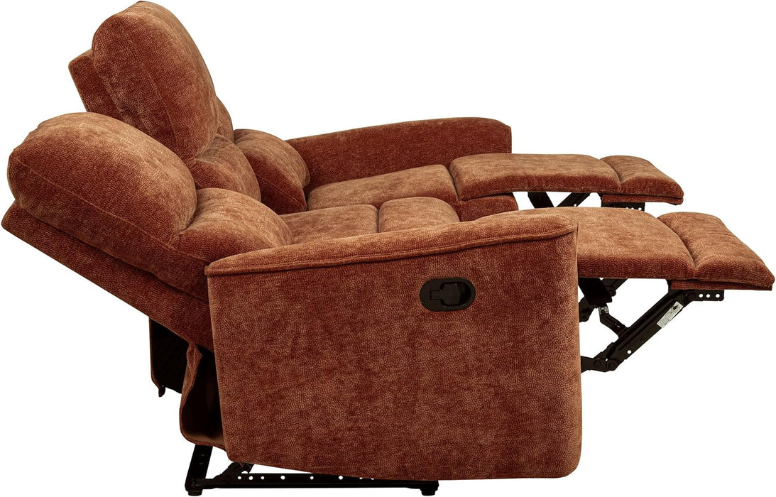 Home Furnishings - Navarro - Wood and Metal - Reclining Sofa with Channel-Tufted Backrest, Foam Padding, Attached Cushions and Manual Recline - Living Room - Burnt Orange - 609574