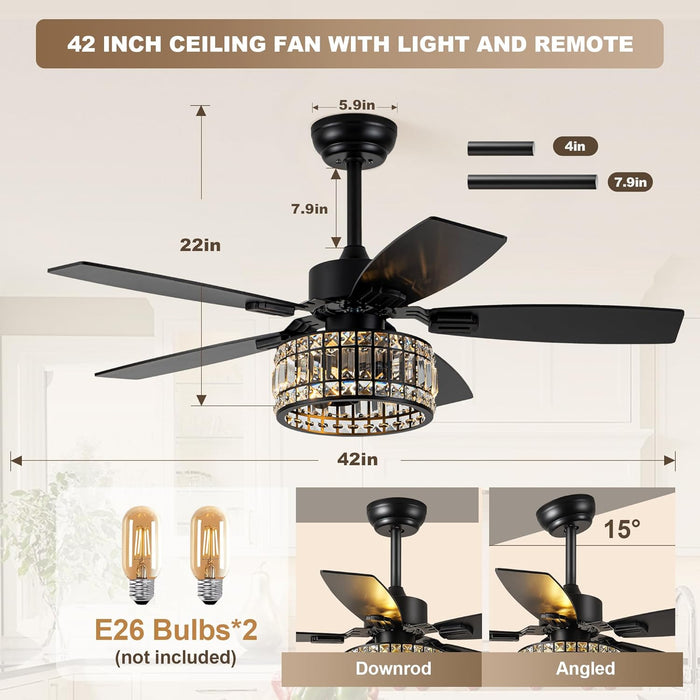 42 Inch Black Smart Ceiling Fan With Remote