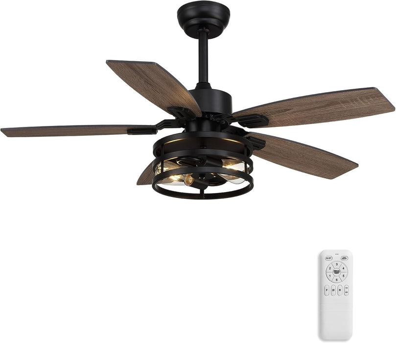 42 Inch Ceiling Fans with Lights and Remote Control, Ceiling Fan for Bedroom Living Room and Patio, Caged Ceiling Fan for Indoor and Outdoor