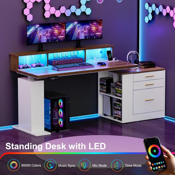 Electric Standing Desk with Drawers - 70" Adjustable Computer Desk