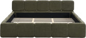 King Size Boucle Platform Bed with Thick Headboard and Footboard, Block Style Upholstery Floor Bed Frame, Green
