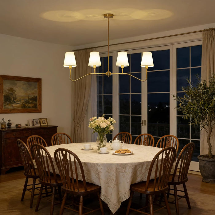 Antique Brass Gold Linear Chandeliers for Dining Room with Fabric Shades