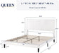 Queen Bed Frame/Velvet Upholstered Bed Frame with Vertical Channel Tufted Headboard/Strong Wooden Slats/Platform Bed Frame/Mattress Foundation/Box Spring Optional/Easy Assembly/White