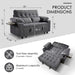 58In Sleeper Sofa Bed DarkGrey FoldableSideTable SpaceSaving
