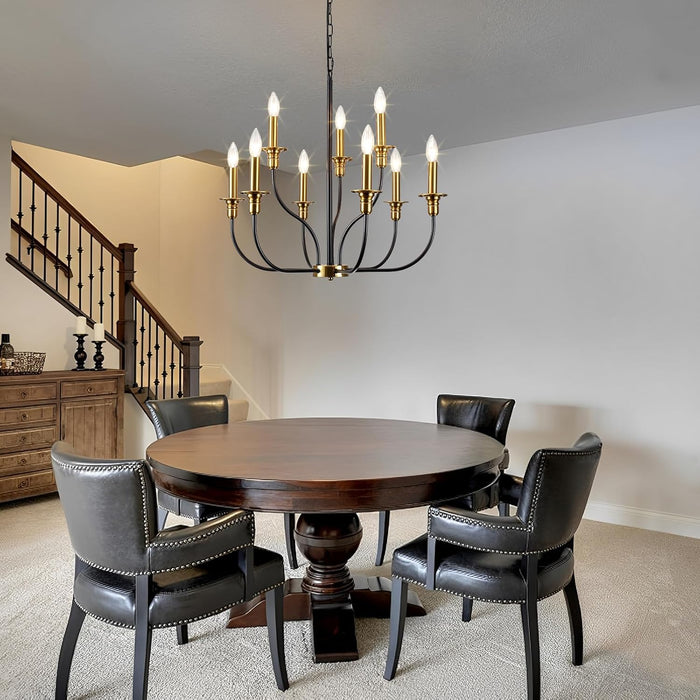 Black Gold Nine Light Candle Chandelier DiningRoom