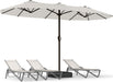15FT Large Patio Umbrella with Base, Double Sided Rectangular Outdoor Umbrella with Sturdy Fiberglass Ribs, UPF 50+ Sun Protection, Wind-Resistant, Waterproof Fade-Resistant Fabric for Pool, Garden, Backyard, Deck(Creamy-White)