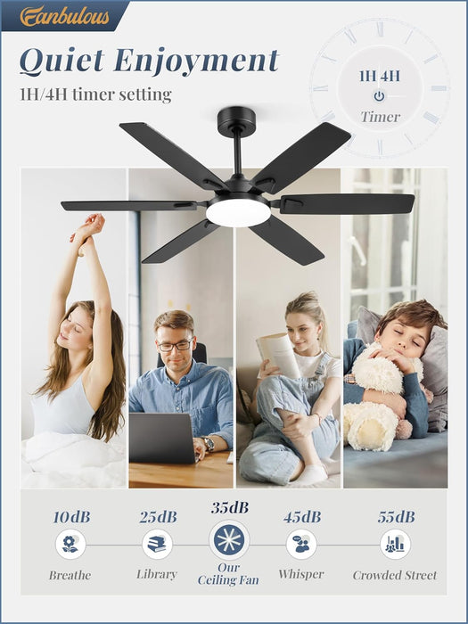 52 Inch Ceiling Fans with Lights, Indoor/Outdoor Modern Ceiling Fan with Reversible Blade and 2 Rods, Quiet DC Motor, 3CCT & 6-Speed Remote Control, Dual Finish Blade for Living Room/Bedroom