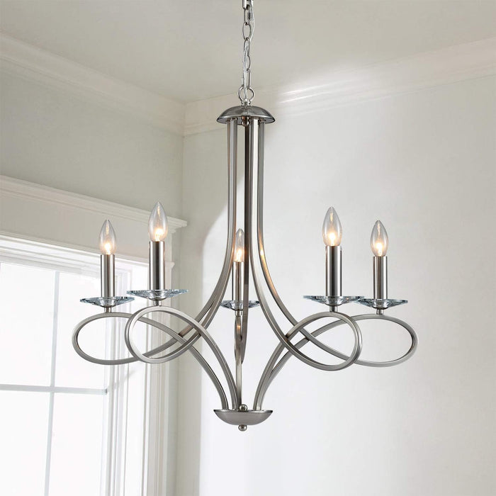 Nickel Chandelier Five Lights Seventeen Inch Height